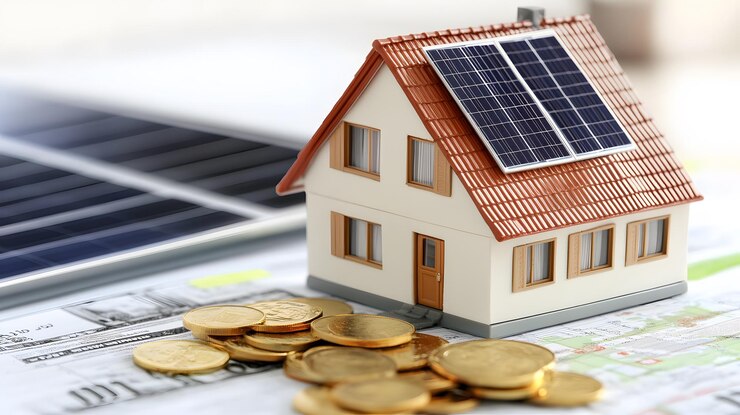 model-house-with-solar-panels-pile-gold-coins_717577-25109 Simulateur solaire personnalisé |  Estimez votre projet photovoltaïque